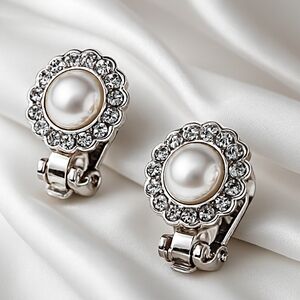 Women's Silver Faux Pearl Clip on Earrings  - Dazzling Women's Fashion Jewelry